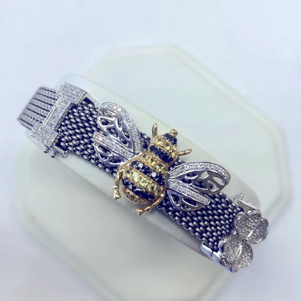 Bangle Bracelet Diamonds 14K Gold - Picture 1 of 14